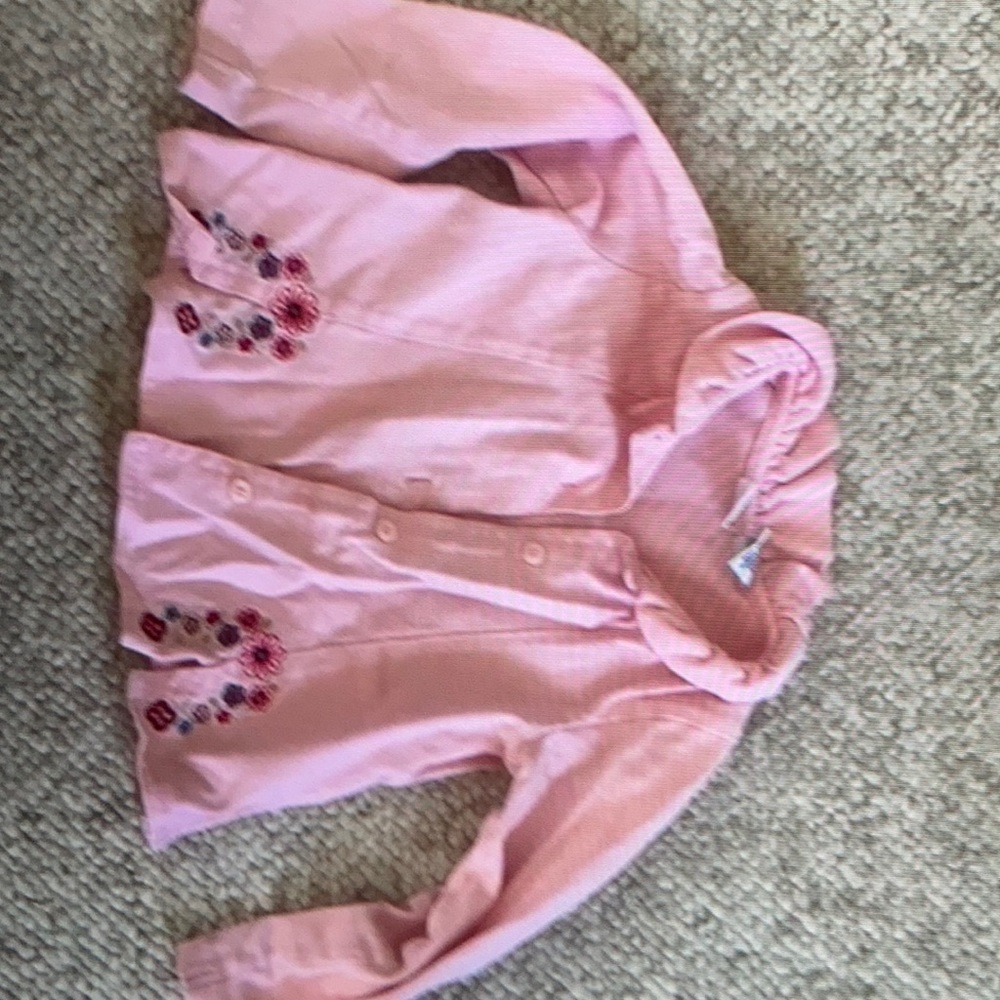 TKS Basics Girls Cotton cardigan Pink Floral Ruffle collar 24 months